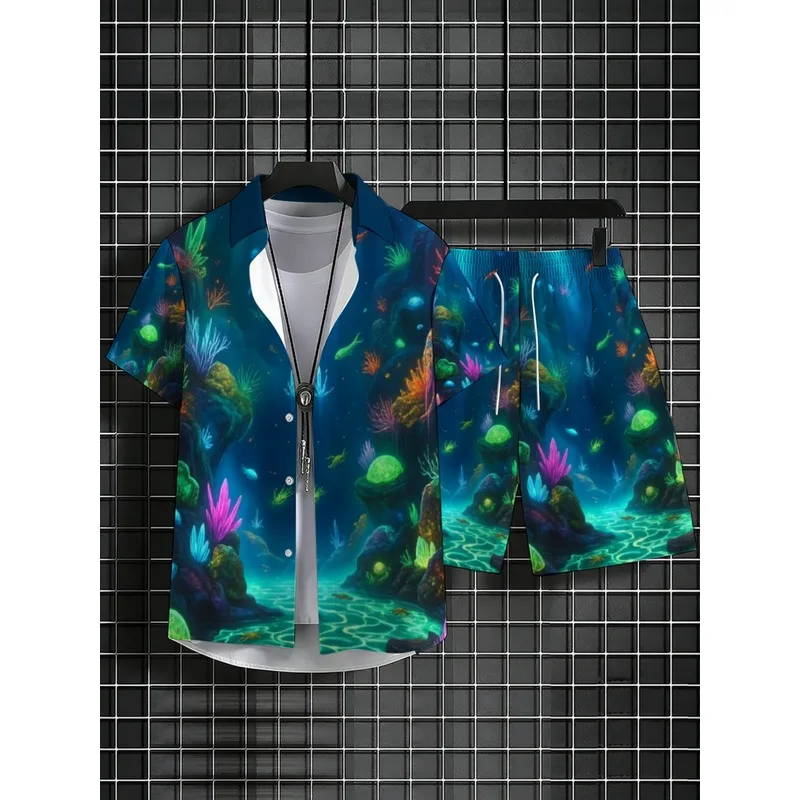 Summer Men's Matching Shirt And Shorts Set Printed Pattern Comfortable Soft Fabric Ideal For Beach Outings Backyard Gatherings view 3