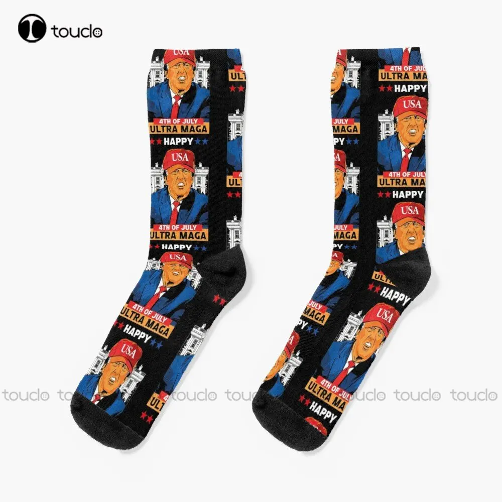 

Ultra Maga Trump Happy 4Th Of July American Flag Socks Basketball Socks 360° Digital Print Custom Gift Street Skateboard Socks