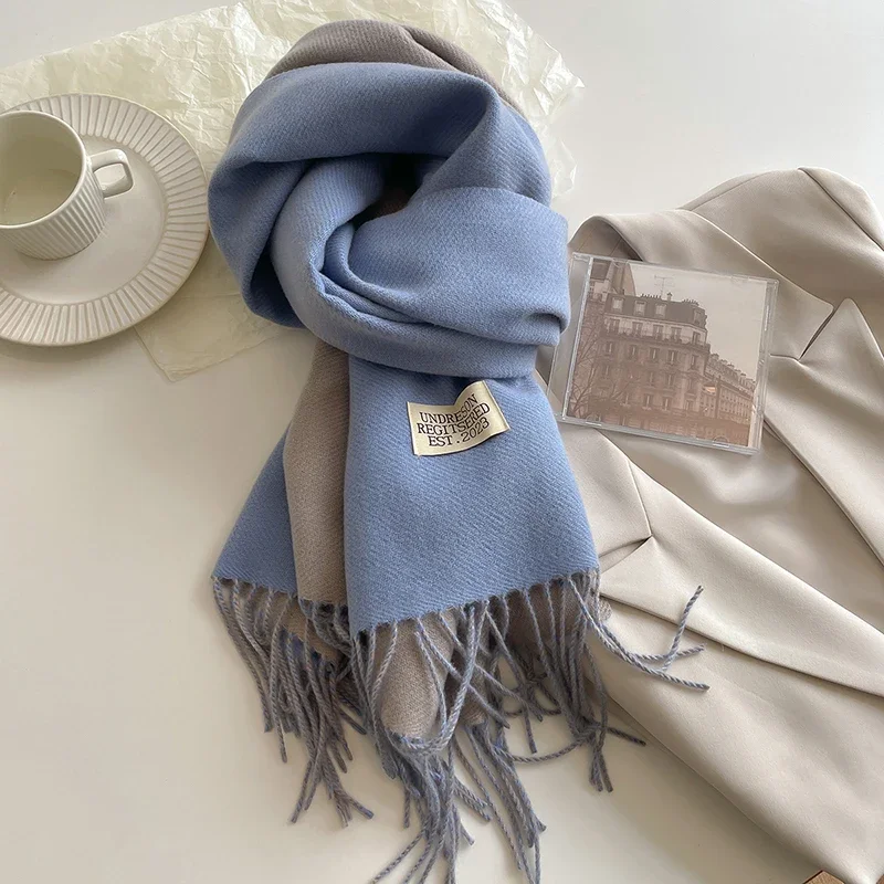 

TZTOO 2024 New Fashion Cashmere Scarf Warm Winter for Women Korean Style Knitted Solid Color Double Sided Wraps Neckerchief