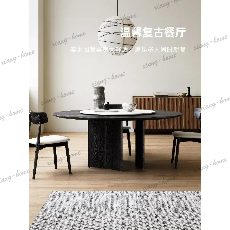 French retro solid wood dining table antique round table eating table