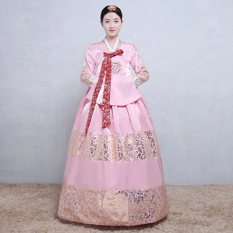 Roupas tradicionais coreanas multicoloridas para mulheres, fantasia nacional de quadra, hanbok, lantejoulas, vestido de dança de palco, roupa de festa de ano novo