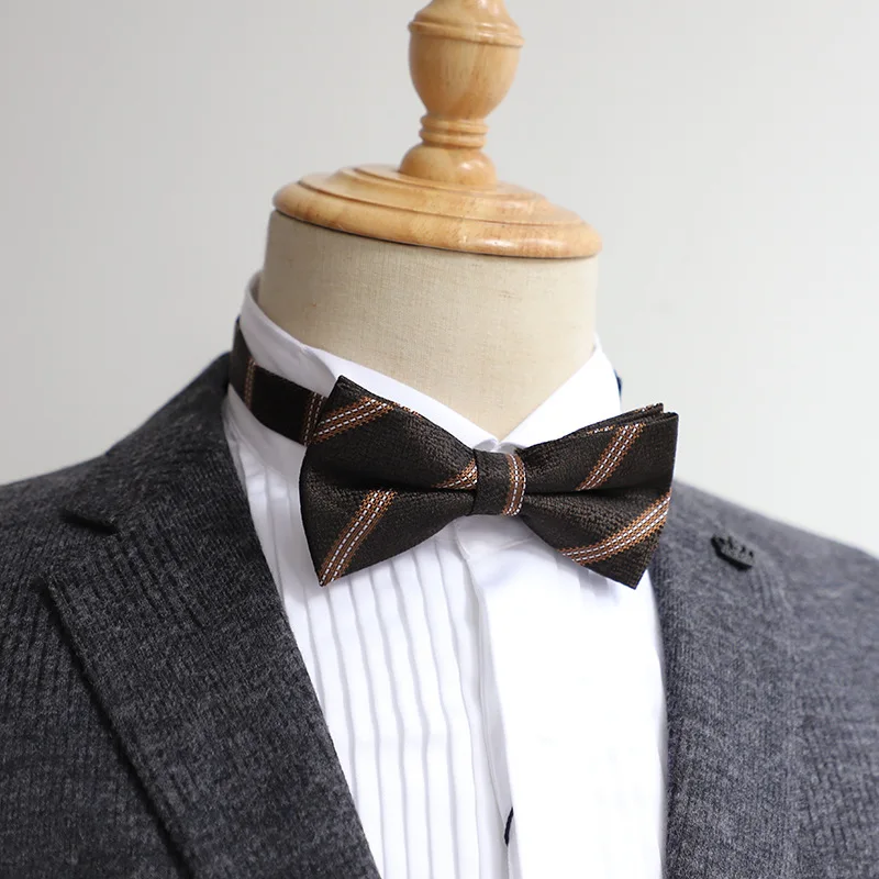 

Fashion Classic Brown Striped Neckties For Adult Hot Sale Lazy-tie Bowtie Knot 7cm Tie Accessories Daily Wear Shirt Suit Cravat