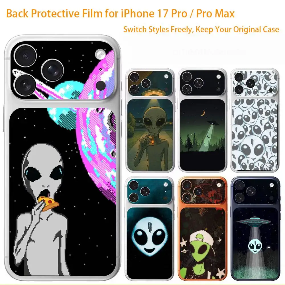 

Забавная 3D-наклейка на весь корпус в виде НЛО и инопланетянина для iPhone 17/Pro/Pro Max, цветная защитная наклейка на заднюю панель