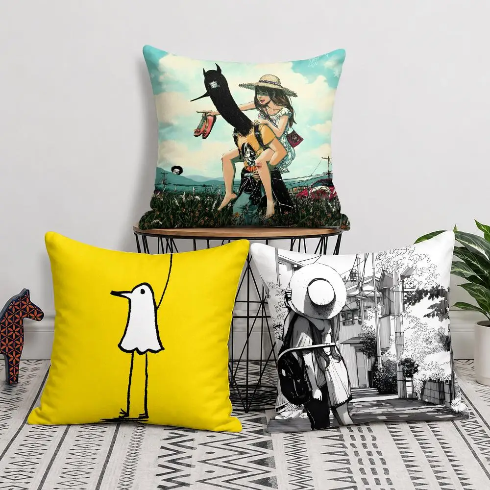 anime G-Goodnight Punpun Cushion Cover Double-Sided Plush Sofa Cushion Covers Organic Breathable Invisible Zipper