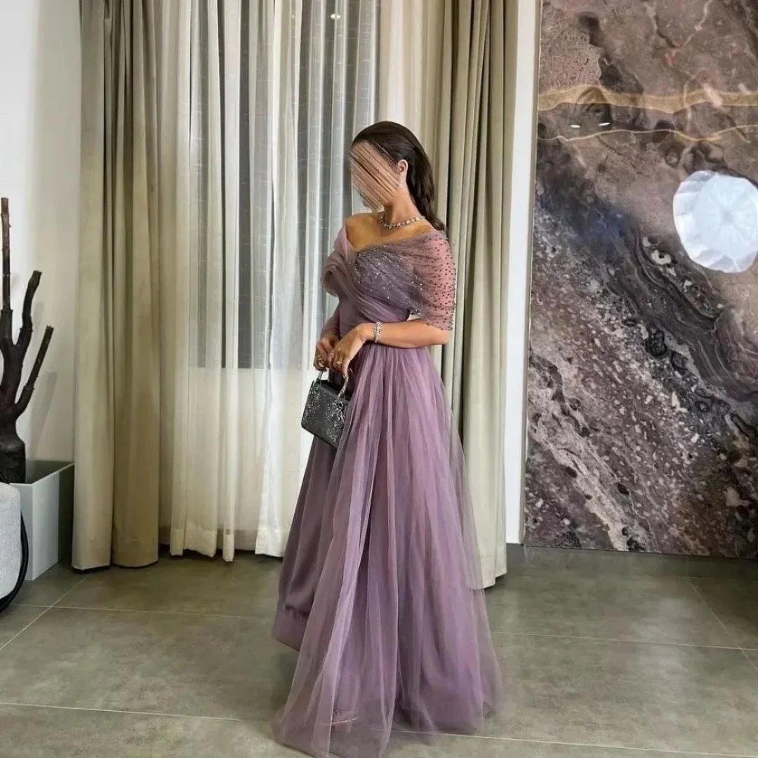 

Sansa Customized Purple Glitter Prom Dresses Off The Shoulder فساتين للمناسبات الخاصة Mesh Fabric vestidos