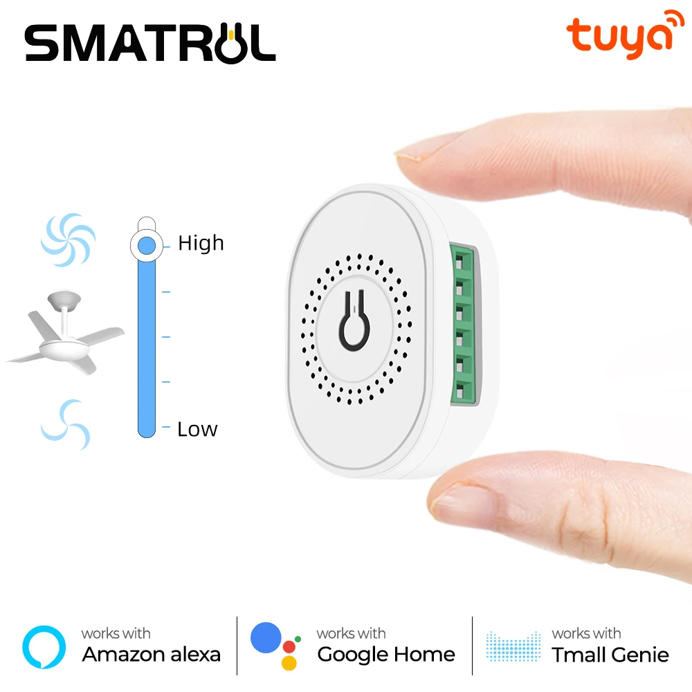 SMATRUL Tuya Wifi Smart Ceiling Fan Speed Switch EU 220V Mini Wall On Off Module Remote Electric Control For Alexa Google Home