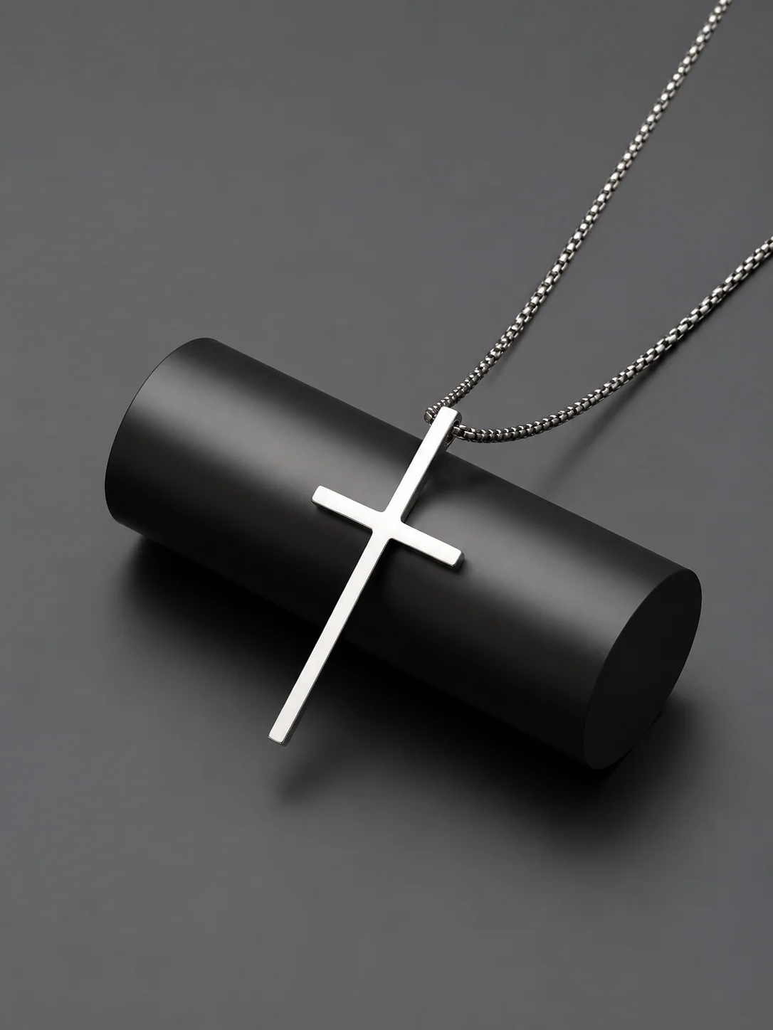 Classic Simple Cross Pendant Necklace Stainless Steel Box Chain Necklaces for Men Faith Religious Jewelry Birthday Gift