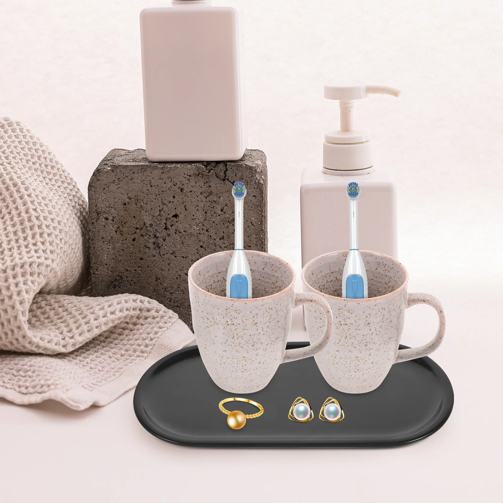 

Ceramic Storage Tray Black Oval Bathroom Vanity Countertop Key Jewelry Organizer Decorative Small Tray Perfume Dish