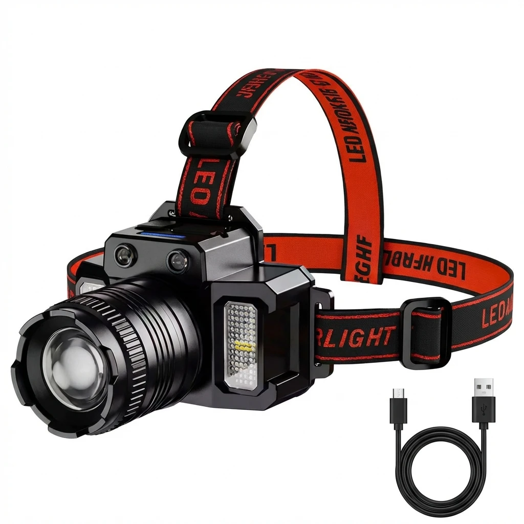 Smart Induction White Light LED Headlamp with Zoom USB Charging Sensor Multi-Function Outdoor Head Torch Lantern