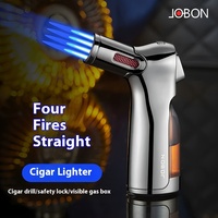 JOBON Visible Gas Four Torch Lighter Windproof Spray Gun Cigar Lighter for Kitchen Cooking Jewelry Welding Safety Lock