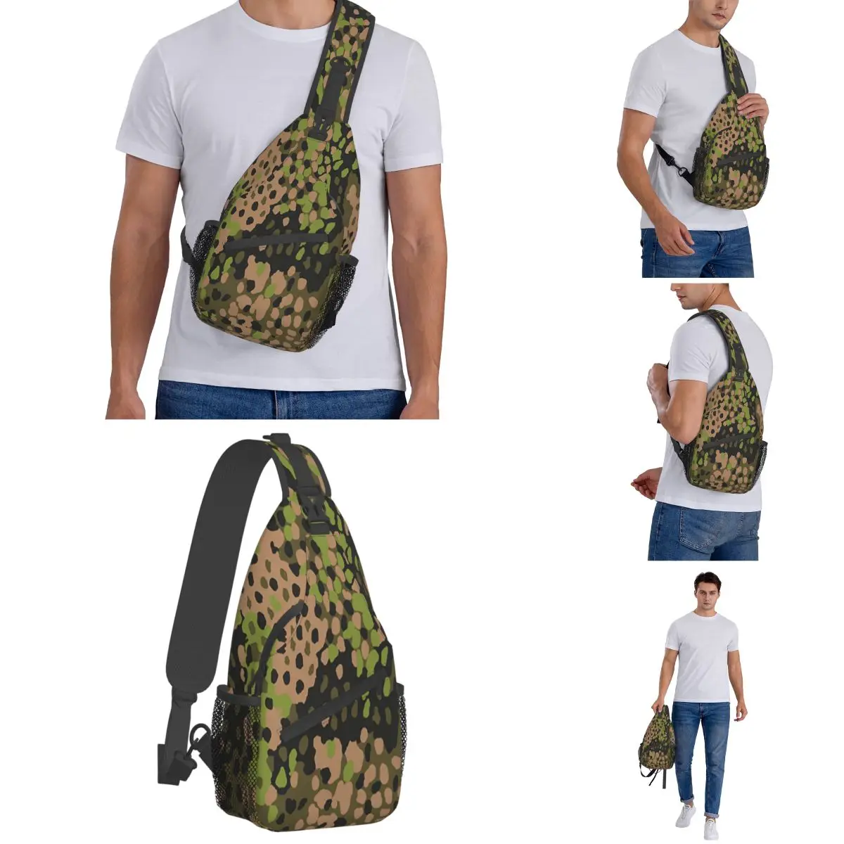 WW2 SS Erbsentarn Camuflagem Crossbody Sling Bag SmallChest Bag Camo Exército Ombro Mochila Daypack para Viagem Caminhadas Camping