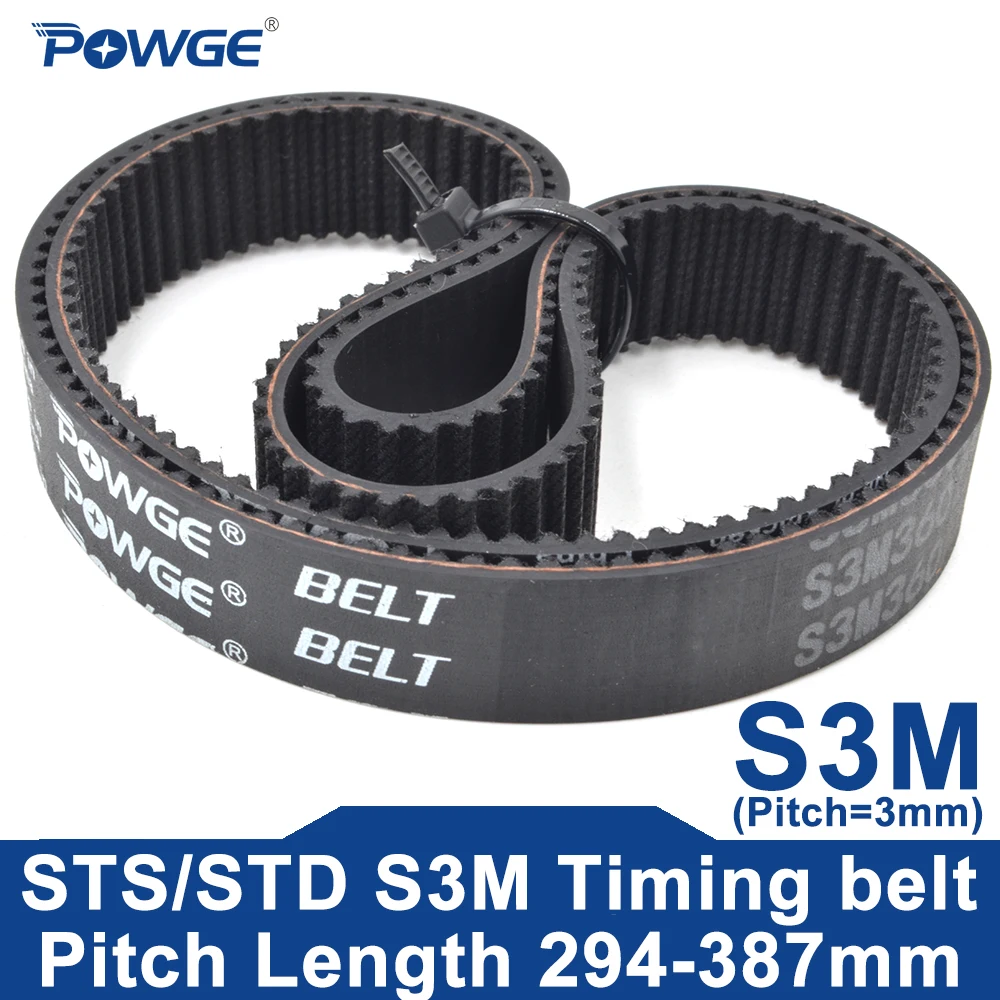 POWGE STD S3M Timing belt Lp=294-387mm 297 300 303 306 309 312 315 318 321 324 327 330 333 336 339 342 345 348 351 354 357 360