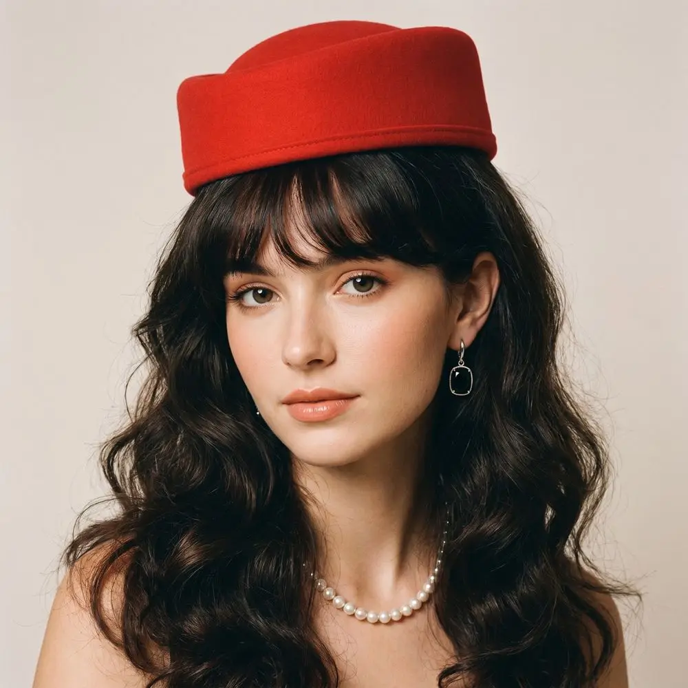 Woolen Top Hat Vintage Topper Hat Solid Color Charm Airline Stewardess Caps Elegant Retro Felt Beret Banquet