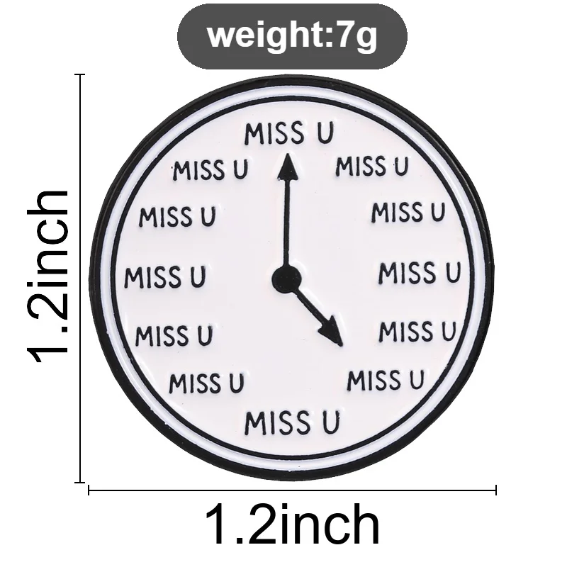 Ich vermisse dich in jedem Moment Emaille-Abzeichen Miss U Zifferblatt-Design Legierungs-Pin-Brosche Schmuckgeschenke für Fernbeziehungen – Detail 1