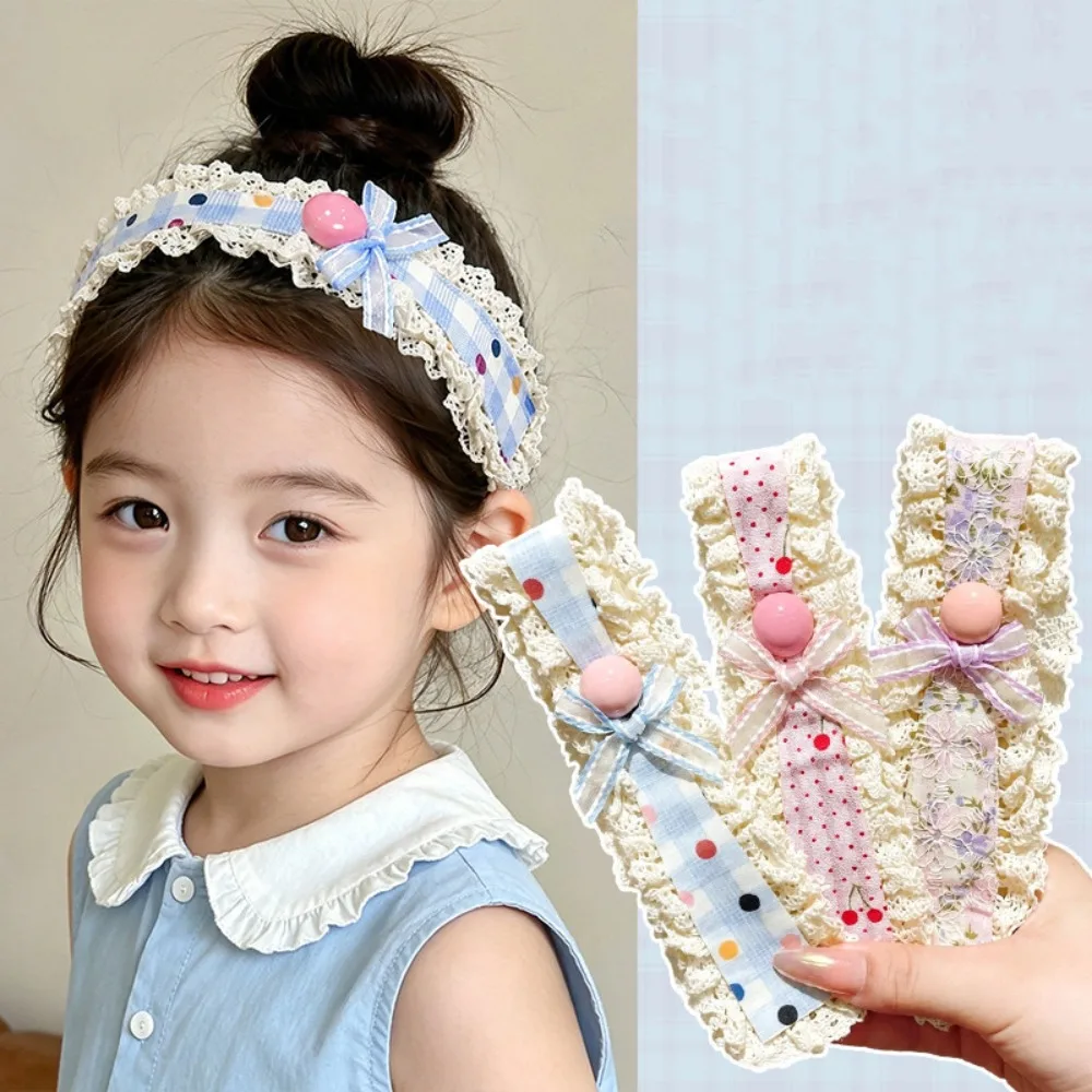Hook and Loop Headbands for Little Girl Cute Bow Plaid Bangs Sticker Hair Hoop Hairbands Children's Hair Accessories Headdress