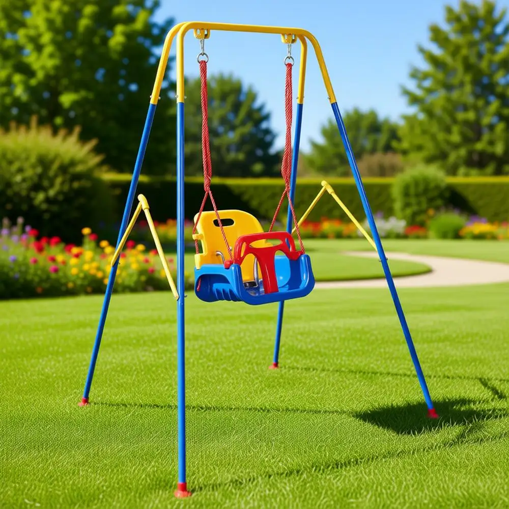 

All-in-One Toddler Swing Set, Metal Hammock Chair Stand, Foldable Baby Swing, Easy Assembly & Storage, Suitable for Indoor/Outdo