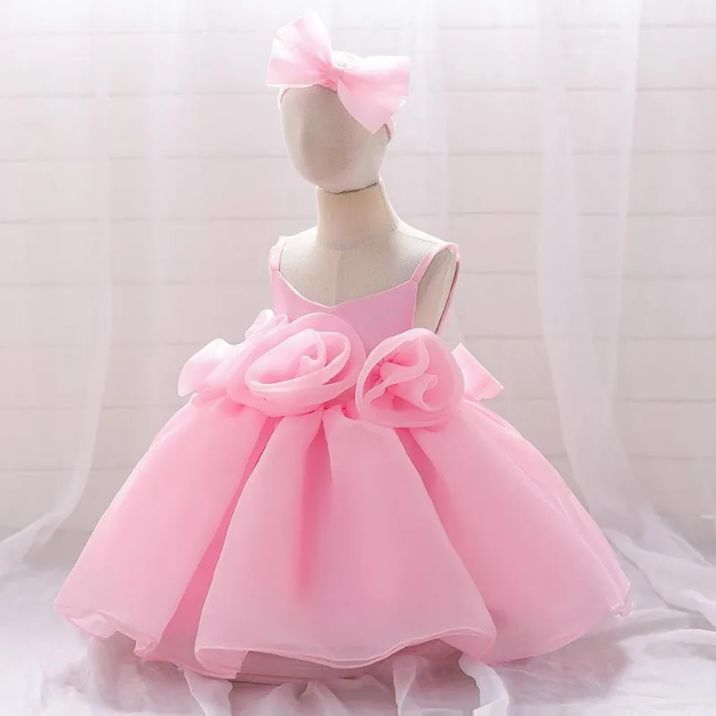 New Children's 3D Flower Girl's Dress Princess Host Performance Events Dresses Wedding Party Ball Gown