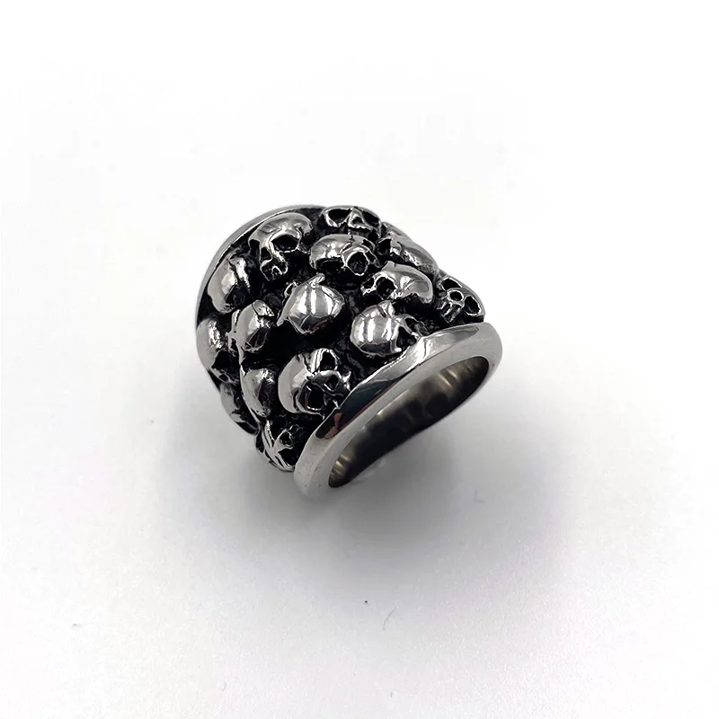 Domineering Fashion Skull Vintage Stainless Steel Ring Gift For Mens Skeleton Jewelry Punk Metal Retro Steel Hip Hop Wholesale
