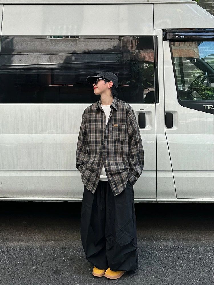 

Retro Japanese Sle Loose Long Sve Plaid irt Coat ex Autumn Lazy Mountain System Clothing Breathable Casual irt