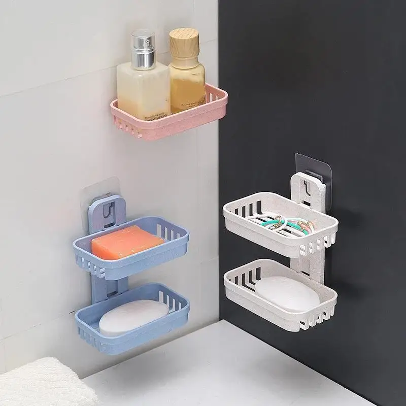 No Punch Wall Mount Soap Box Wheat Straw Suction Cup Non Trace Stick Soap Holder Drainage Bathroom Accessory