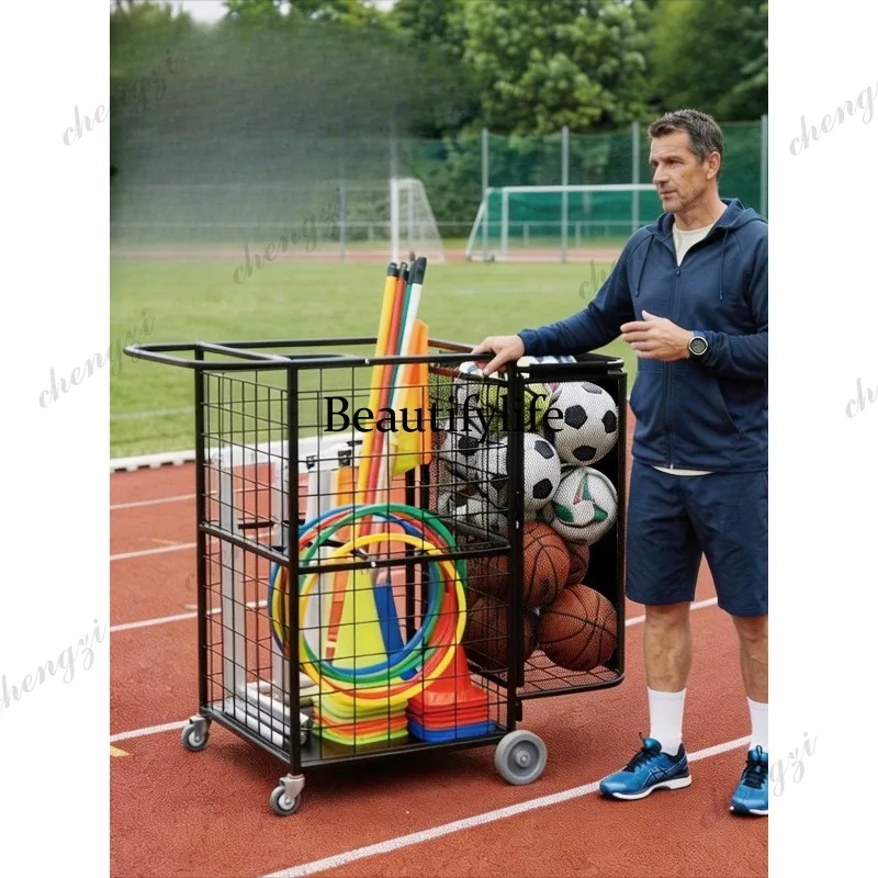 Storage basket for large-capacity ball cart with basketball, cart storage frame, basketball training auxiliary equipment