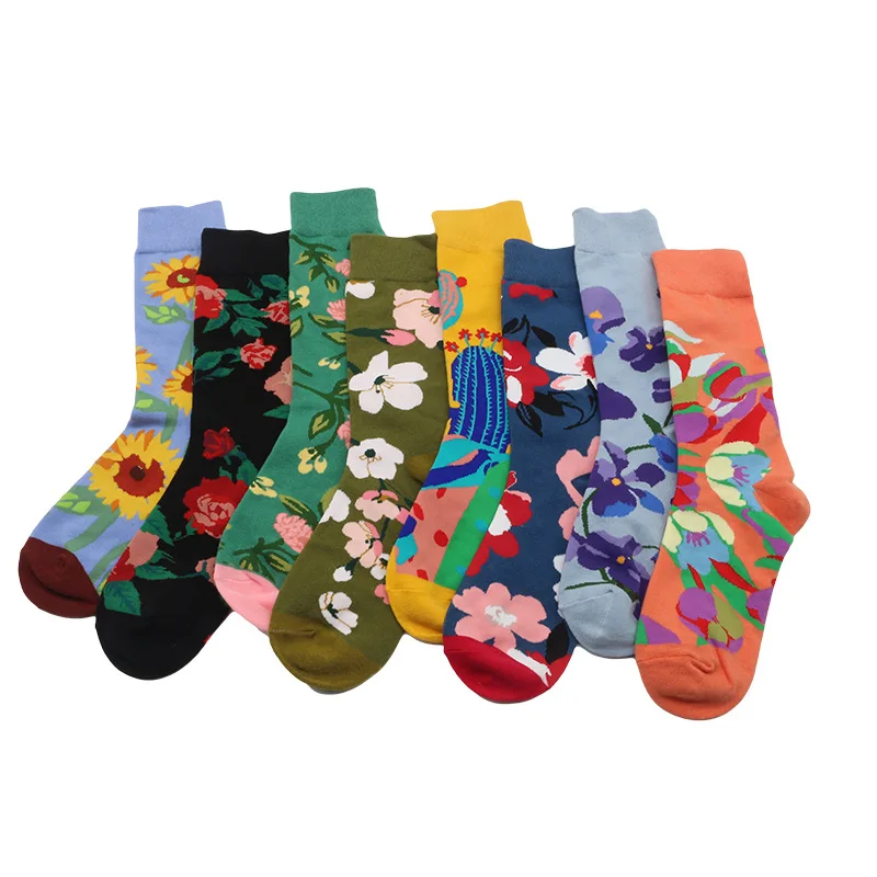 1 Pair Fashion Women Socks Cartoon Flower Plant Cactus Funny Casual Female Cotton Floral Hosiery Girls Streetwear Harajuku Sox