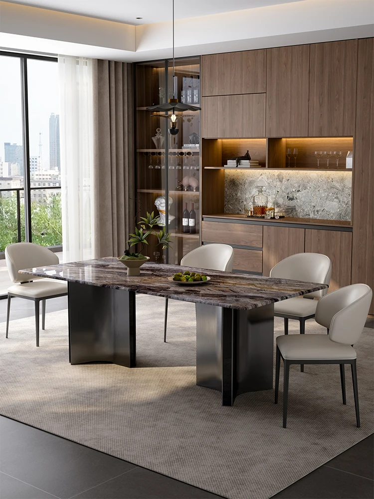 

Natural imported Venetian brown luxury stone dining table Italian minimalist rectangular luxury stone dining table
