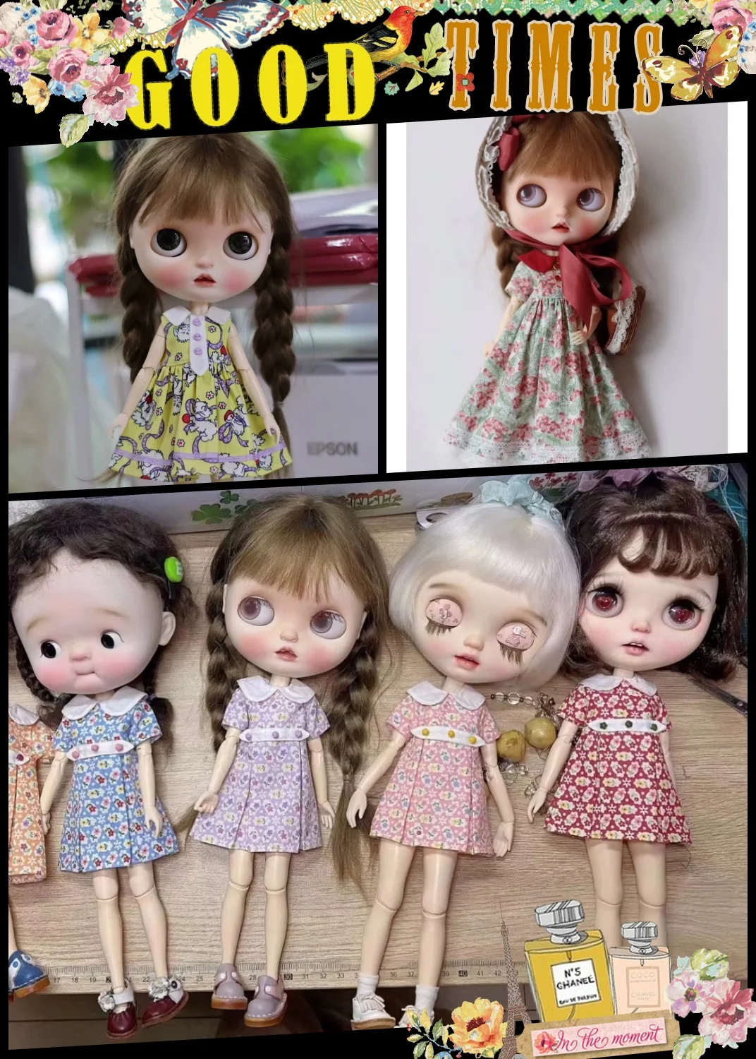 【No Figure】Female Doll's Clothing Accessories Ruffle Collar Dress Floral Dress Fit Girl Action Figure Toys For Blyth OB22 OB24