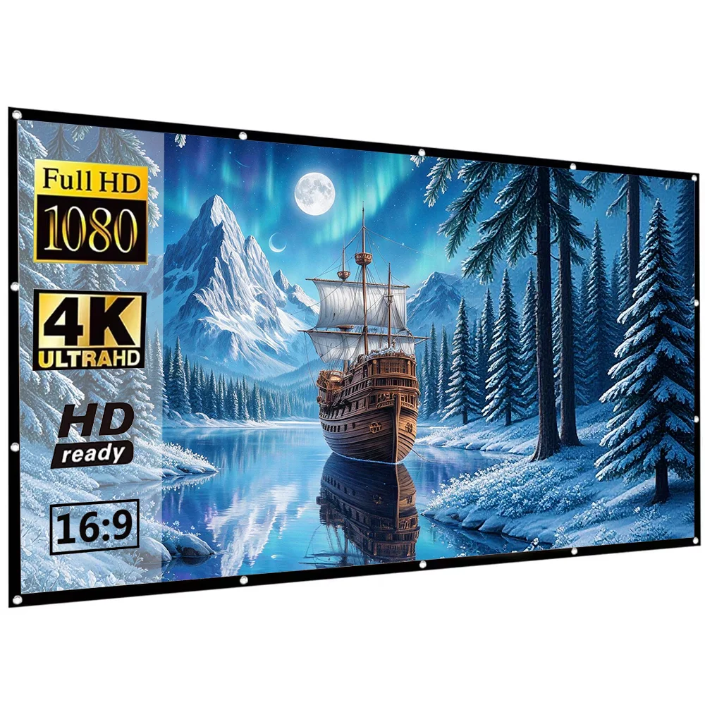 60 72 84 100 120 150 inch Simple Foldable Projection Screen 100inch Curtain 16:9 Outdoor Full HD 2K 4K Projector Screen Curtain