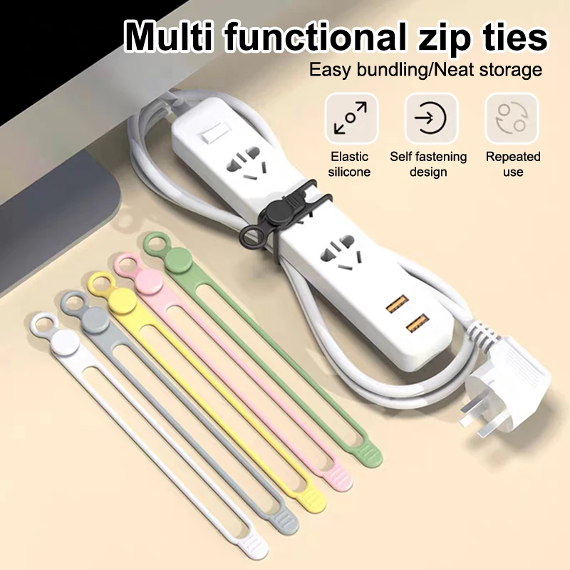 Abraçadeiras elásticas de silicone, alça de cabo reutilizável, organizador de fio de carregamento de telefone para casa, viagem, escola, escritório