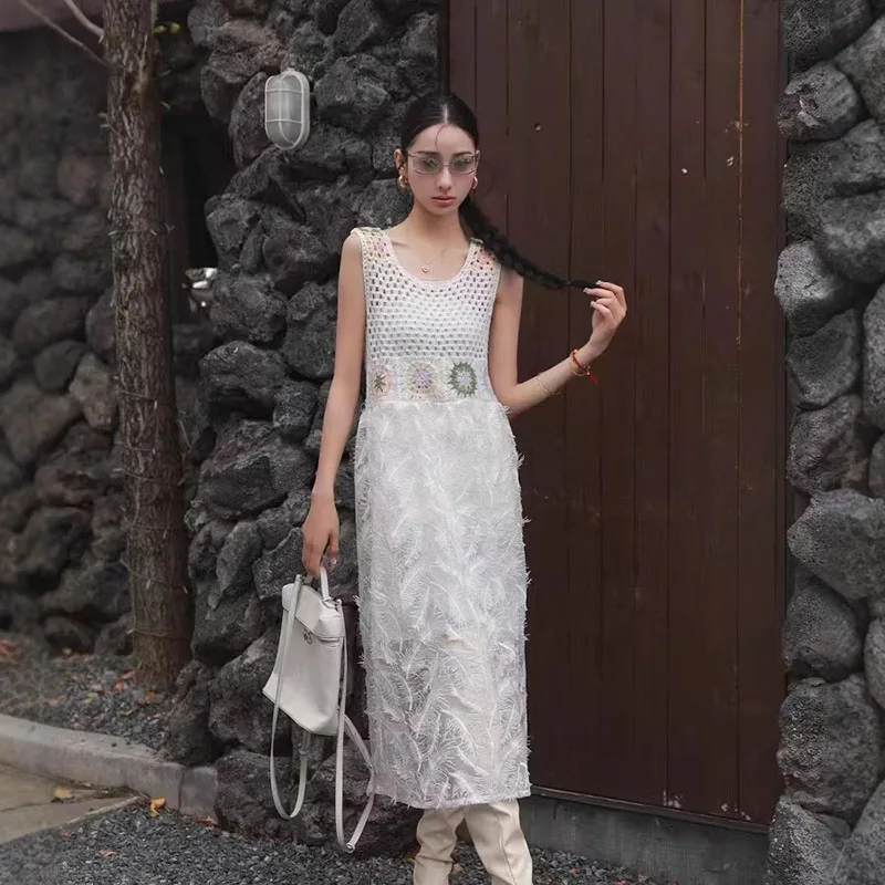 Boring Honey 新しい春夏スイートフレッシュレトロフックレースタンクトップドレス - 多用途ルーズフィットミッドレングスカジュアル衣装女の子