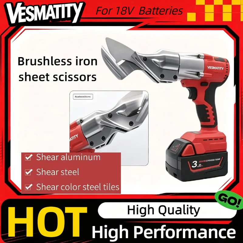 Cordless Brushless Tin Snips 400W Electric Iron Scissor Metal Shear 2‑Speed Hand Tool with LED Light  For Milwaukee Battery