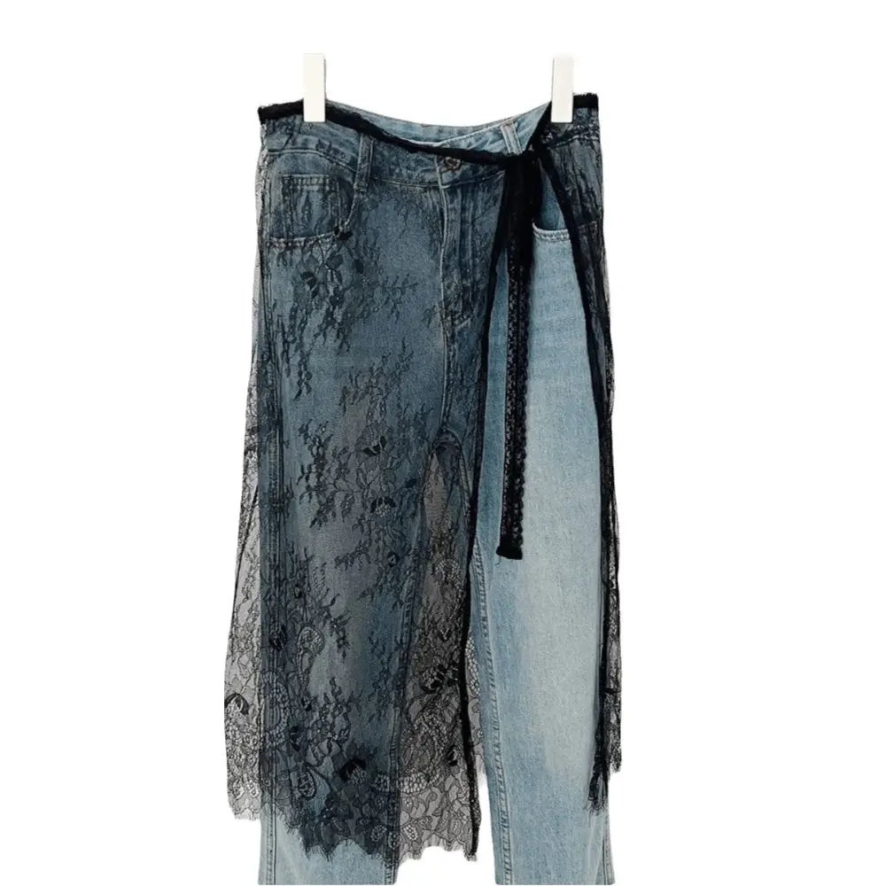 Apron Long Skirt Y2K Lace Petticoat Mesh Flower Lace Underskirt Slips 70cm Transparent Lace-up Midi Dress Girls view 2