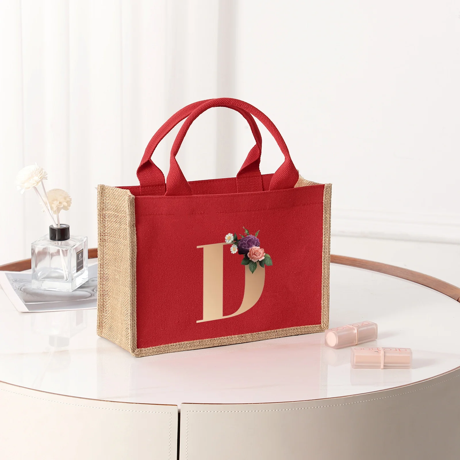 26 letter pattern, red canvas women\'s handbag, large capacity portable leisure beach bag, indoor waterproof