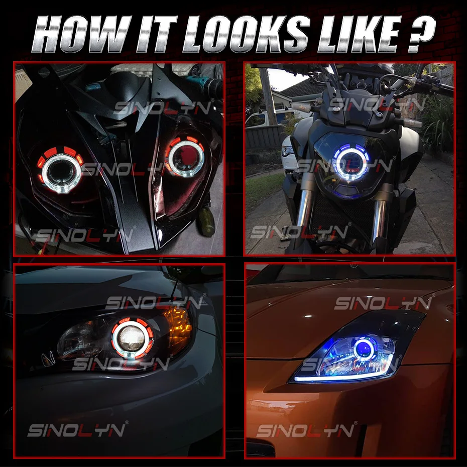 Sinolyn 2 Inch Dual LED Angel Eyes Bi Xenon Lenses For Headlight H4 H7 Car Light H1 Projector Running Light For Car Accessories