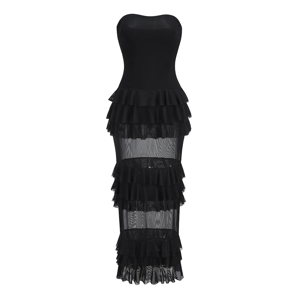 

Women's New Sleeveless Bodice Slim Lace Perspective Fashion Ankle-Length Dress Sexy Luxury Temperament Socialite Party Dress