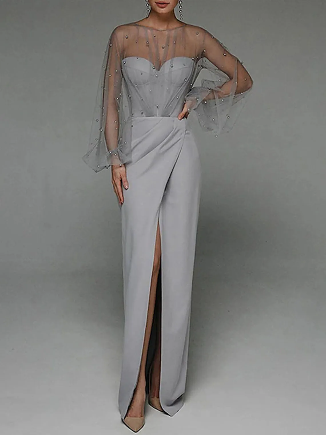 

Elegant Empire Sheath Evening Dress Jewel Neck Sleeveless Stretch Fabric Floor Length Splicing Beading 2025 free customized