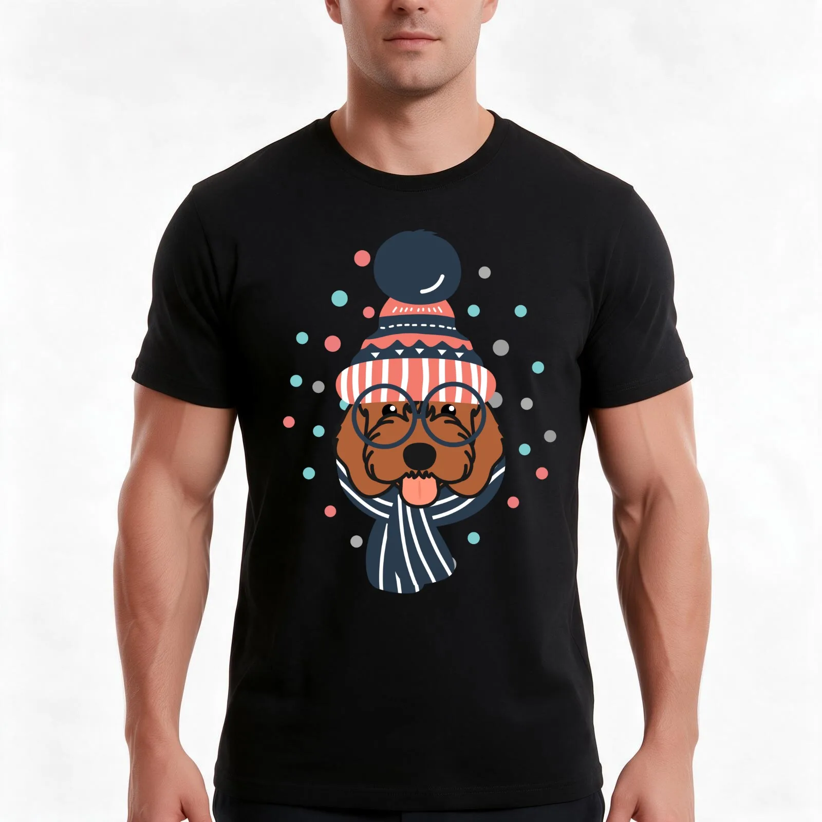 Cute Red Ruby Cockapoo Cavapoo Cavoodle Dog in Snow T-Shirt, Summer Casual Cotton Tee, Oversized Streetwear Tops, 100% Cotton