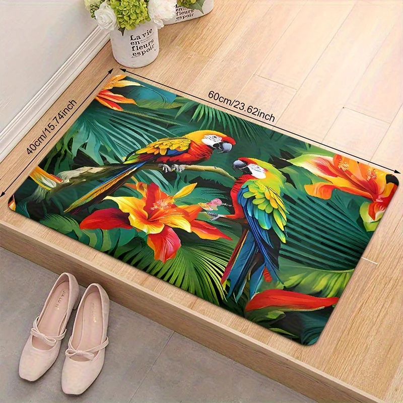 1pc Colorful‑Leaf‑Parrot Print Welcome Doormat, Washable Indoor Outdoor Floor Mat for Living Room, Bedroom, Kitchen