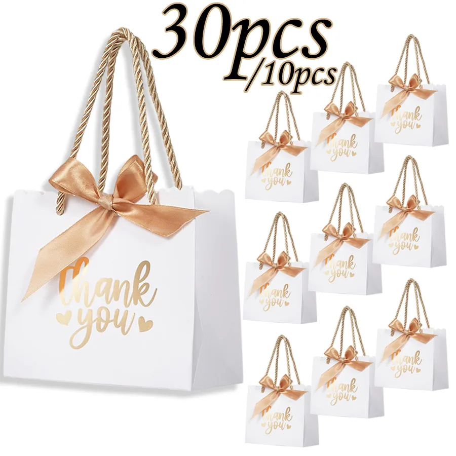 Pacote com 30/10 Sacolas Pequenas de Agradecimento com Alças 5.5x2.48x4.75 Polegadas, Mini Sacolas de Presente Rosa com Laço de Fita, Pequenas Sacolas para Lembrancinhas de Festa