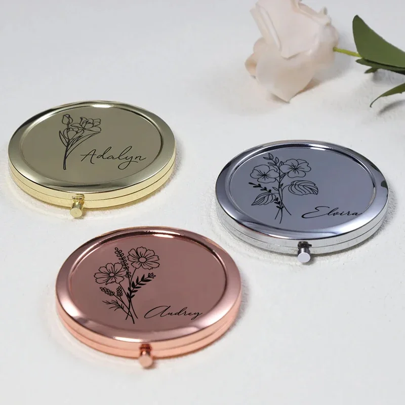 1PCS Free Personalized Compact Mirror Custom Pocket Makeup Mirror Wedding Favors Guests Fold Mirror Wedding Souvenir Bridal Gift