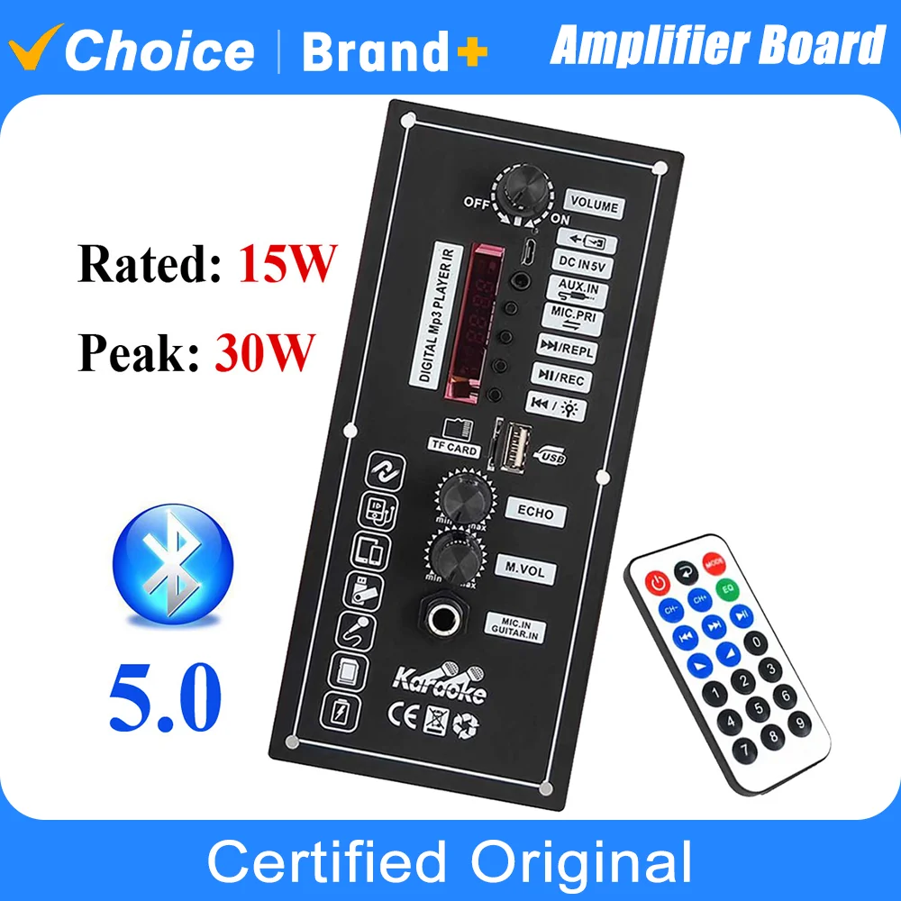3.7V 30W Amplifier Board DC 5V MP3 Decoder with Remote Control Support Bluetooth AUX U-Disk MIC for 5-8Inch Speaker Car Home DIY
