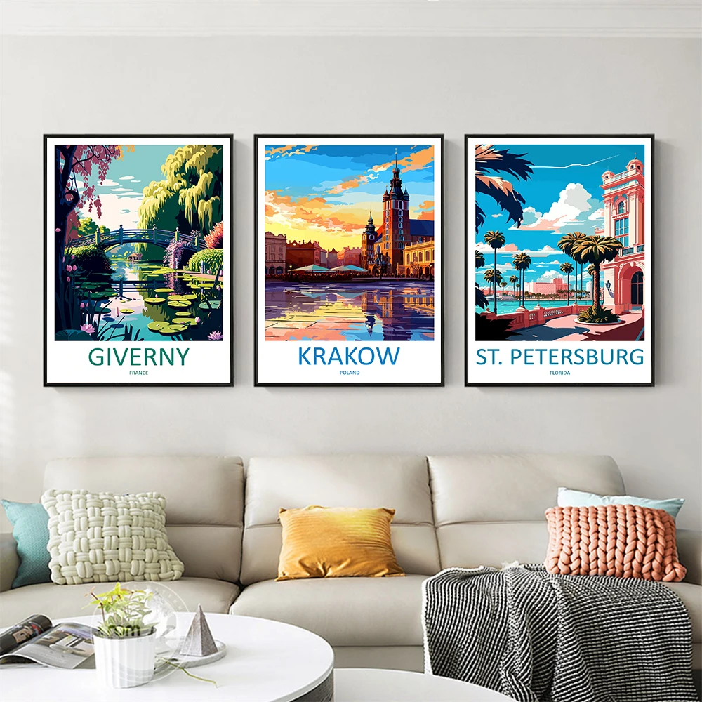 Giverny travel prints French gifts for art lovers Krakow wall decor St Petersburg wall hangings home decor Florida art posters