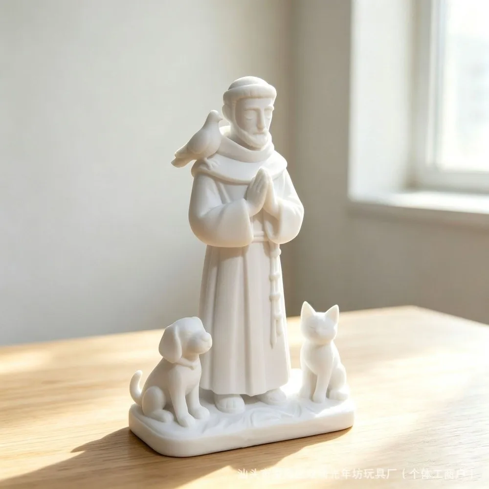 3D Printed Saint Francis Statue Praying Hand Pose Catholic Theme St Francis Sculpture Animal Companion Sacred