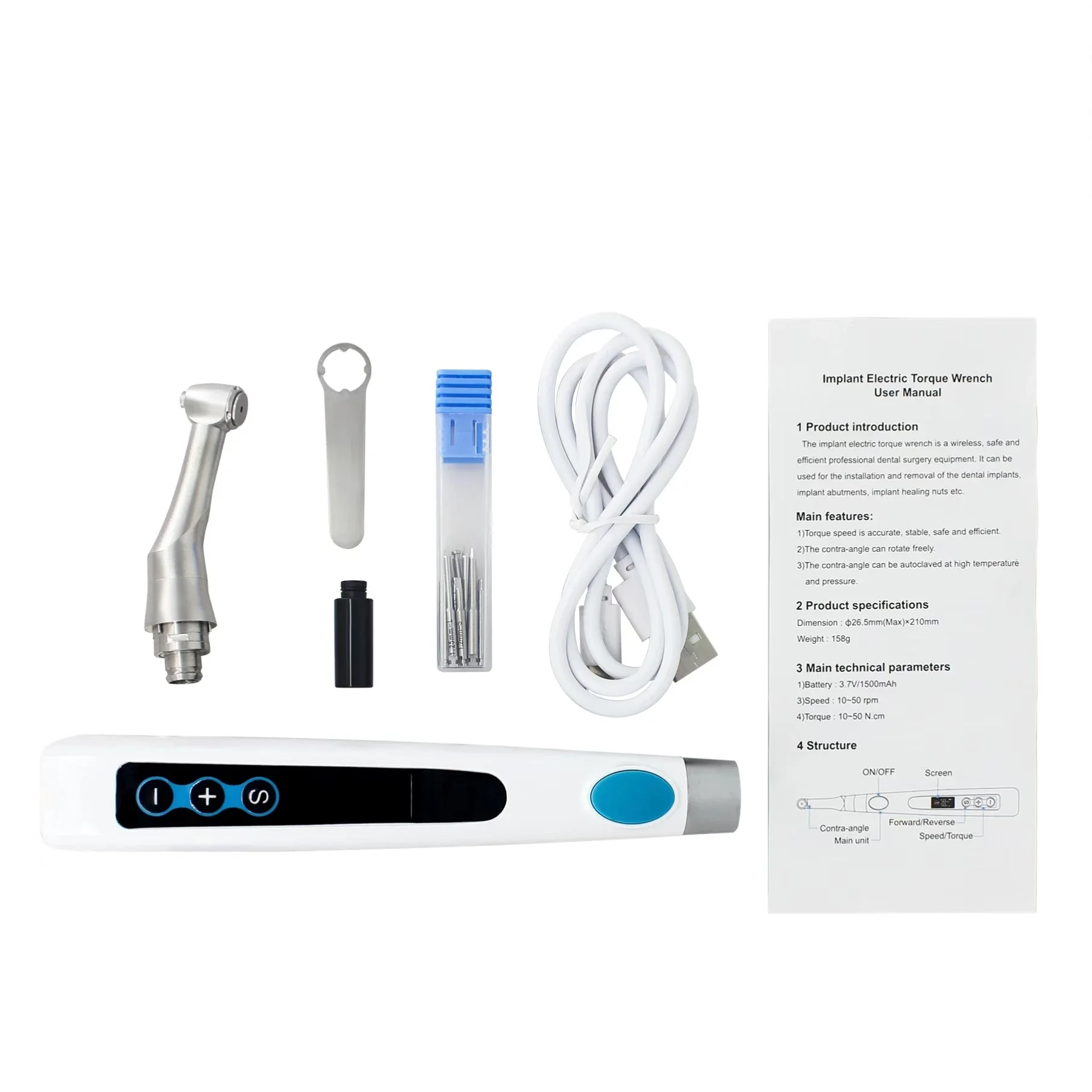 Cordless Rechargeable Implant Torque Wrench with 16 Universal Screwdrivers