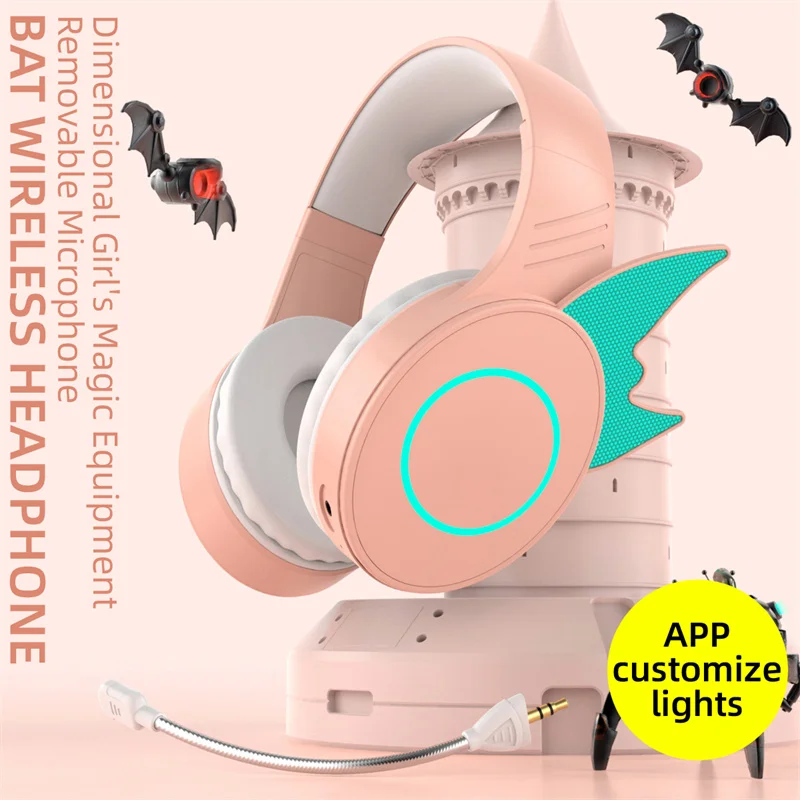 New YK-071 Bat Wing Wireless Bluetooth Headset With RGB Lighting HD Mic HiFi Sound Quality Support APP Custom Lighting Color