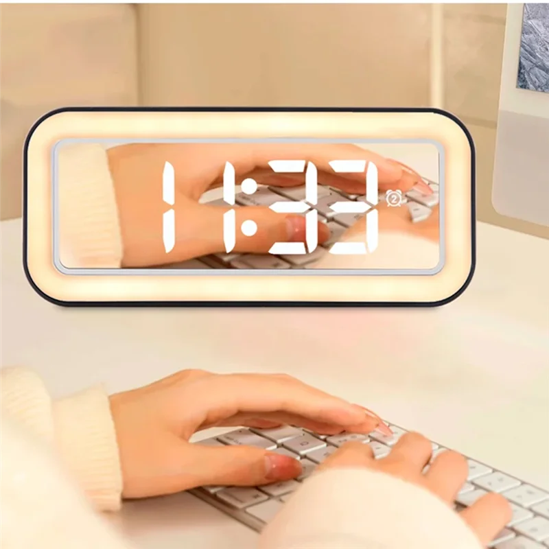 

B04B-Зеркальный Ночник Будильник Студенческий Громкий Объем Прикроватные Часы Настольные Часы Температуры Простые Светодиодные Цифровые Часы