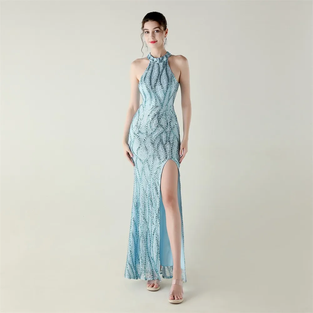 Vestido De Fiesta Largo Para Mujer, Elegante Vestido De Noche Con Cuentas, Estilo Sirena, Maxi Vestido Con Cuello Halter, Abertura Alta, Largo Hasta El Suelo, Para Gala — -47%, 47.99€ Coupon, from 51.99€ – 47% descuento – €51.99