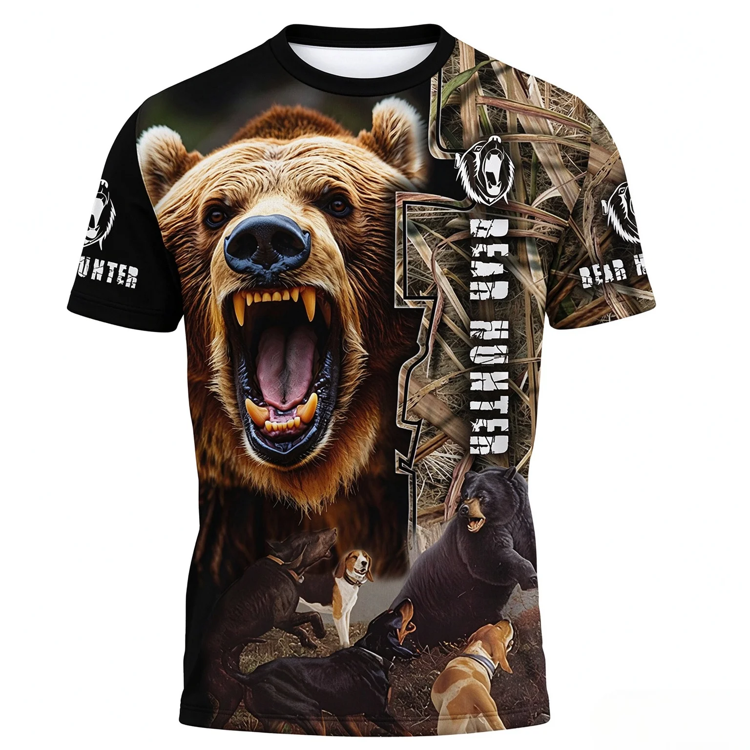 Men Outdoor Hunting T-Shirt, Camo Wildlife Print. for Woodland Trips, Weekend Backcountry Explorations and Camp Hangouts