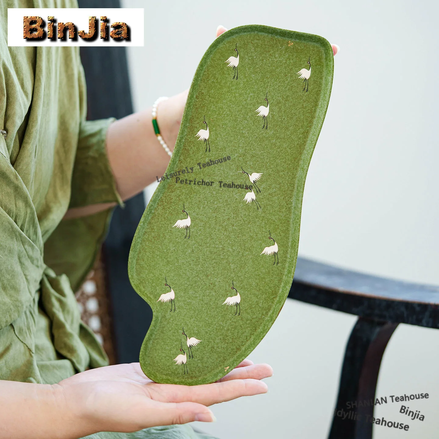 

Citrus Green Crane Tea Tray Retro Cake Rack Coffee Storage Board Cutlery Organizer Dishes For Serving Tableware Ornaments Craft